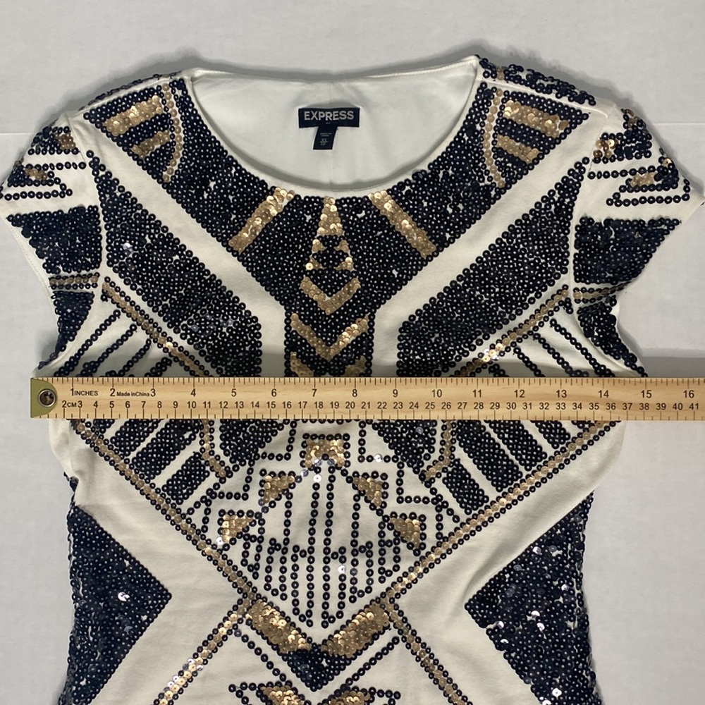 EXPRESS Gold Black Sequin Mini Dress Size XS - Picture 7 of 8